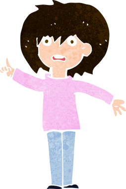 Çizgi filmdeki kadın bir insan tarafından çizilmiş sorular soruyor.