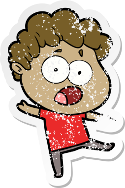 Bir insan tarafından çizilen şok olmuş bir adamın karikatür çıkartması.