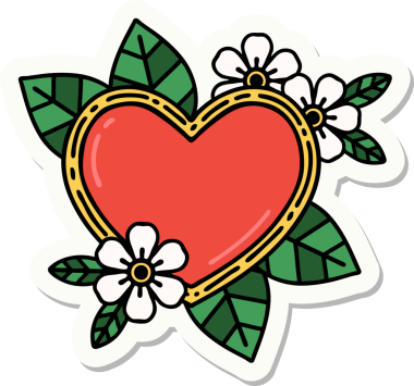 Bir insan tarafından çizilmiş botanik kalbin geleneksel stiliyle dövme çıkartması.