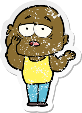 Bir insan tarafından çizilmiş yorgun ve kel bir adamın sıkıntılı çıkartması.