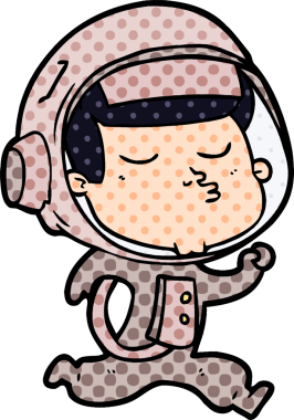 Bir insan tarafından çizilen kendine güvenen bir astronot çizgi filmi.