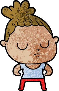 Bir insan tarafından çizilmiş sakin bir kadın çizgi filmi.