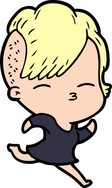 Bir insan tarafından çizilmiş şaşı çizgi film kızı.