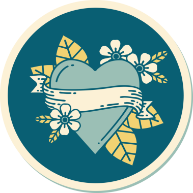 Bir insan tarafından çizilmiş geleneksel bir kalp ve bayrak stili dövme çıkartması.