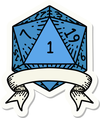 Bir insan tarafından çizilmiş doğal bir d20 zar etiketi.