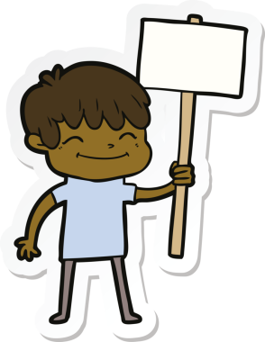 Bir insan tarafından çizilmiş mutlu bir çocuğun çıkartması.