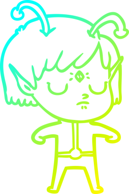 Bir insan tarafından çizilmiş bir uzaylı kız çizgi filmi.