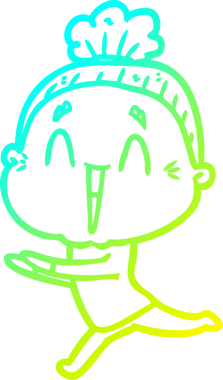 Bir insan tarafından çizilmiş, mutlu, yaşlı bir kadının çizdiği soğuk çizgi.