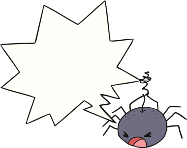 Bir insan tarafından çizilmiş konuşma balonlu cadılar bayramı örümceği çizgi filmi.