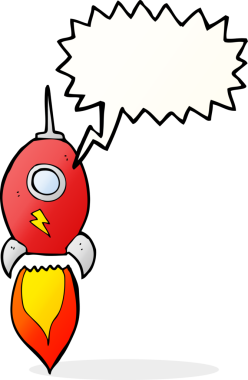 bir insan tarafından çizilmiş konuşma baloncuklu çizgi film uzay gemisi