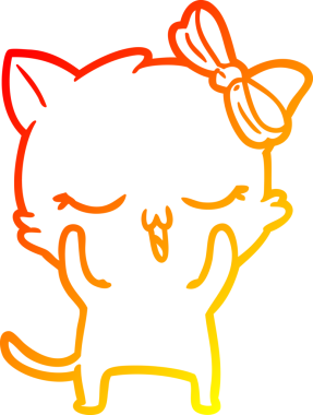 Bir insan tarafından kafasında yay olan çizgi film kedisinin sıcak çizgi çizimi