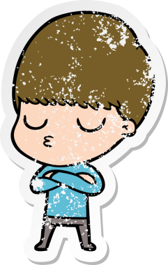 Bir insan tarafından çizilmiş, sıkıntılı bir çizgi film çıkartması.