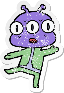 Bir insan tarafından çizilmiş üç gözlü bir karikatür çıkartması.