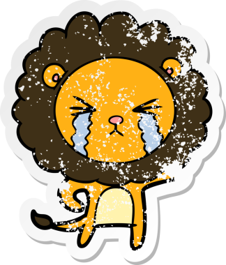 Bir insan tarafından çizilmiş ağlayan bir aslanın dertli çıkartması.