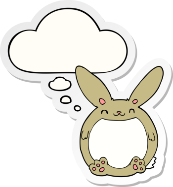 Düşünce baloncuklu çizgi film tavşanı insan tarafından çizilmiş bir çıkartma.