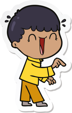 Bir insan tarafından çizilmiş, gülen bir çizgi film karakterinin çıkartması.