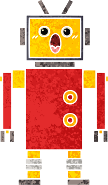 Bir insan tarafından çizilmiş bir robotun retro çizim tarzı karikatürü