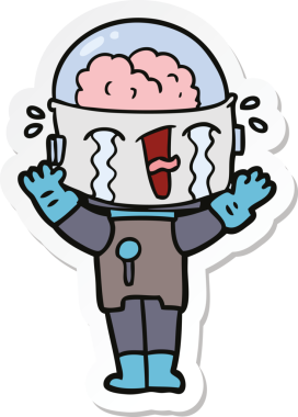 Bir insan tarafından çizilmiş ağlayan bir robot çıkartması.