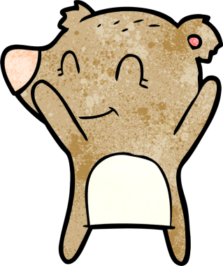 Bir insan tarafından çizilmiş gülümseyen ayı çizgi filmi.