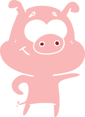 Bir insan tarafından çizilmiş düz renkli çizgi film domuzu.