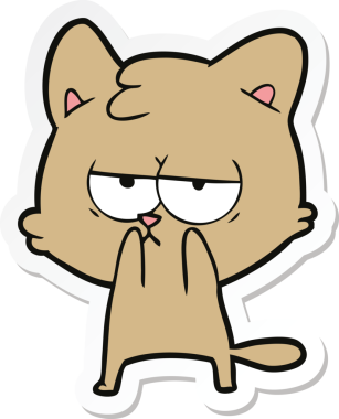 Bir insan tarafından çizilmiş sıkılmış çizgi film kedisinin çıkartması.