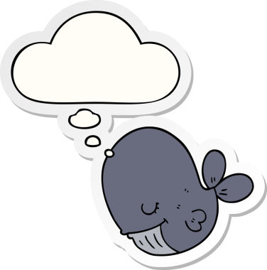 Düşünce baloncuğu insan tarafından çizilmiş bir çıkartma olan çizgi film balinası.