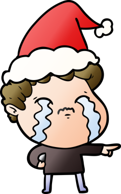 Bir insanın çizdiği Noel Baba şapkasıyla ağlayan bir adamın el çizimi karikatürü.