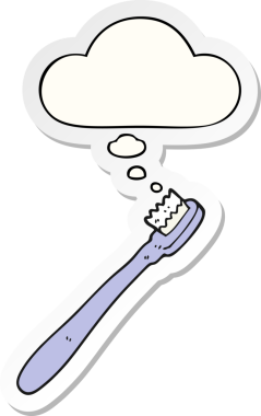 Düşünce baloncuklu diş fırçası insan tarafından çizilmiş bir çıkartma.