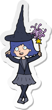 Bir insan tarafından çizilmiş mutlu bir cadının çıkartması.