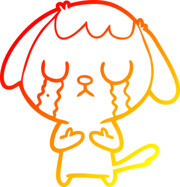 Bir insanın çizdiği ağlayan şirin bir köpeğin sıcak çizgi çizimi.