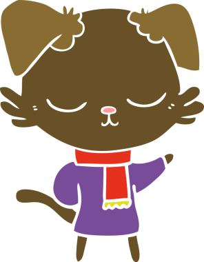 Bir insan tarafından çizilmiş şirin düz renkli çizgi film köpeği.