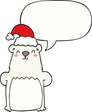 Bir insan tarafından çizilmiş balonlu Noel şapkası takan çizgi film ayısı.