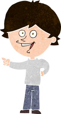 Çizgi filmci çocuk bir insan tarafından çizilmiş ve gülüyor.