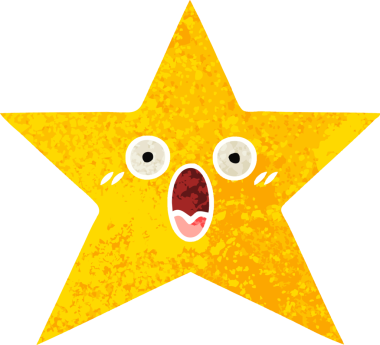 Bir insan tarafından çizilmiş altın yıldızın retro çizim tarzı karikatürü.