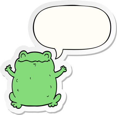 Bir insan tarafından çizilmiş konuşma balonu etiketli karikatür karakurbağası.