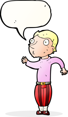 Gürültülü giysiler içinde bir insan tarafından çizilmiş konuşma balonu olan çizgi film adamı.