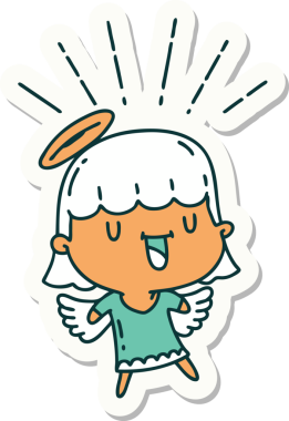 Bir insan tarafından çizilmiş dövme stili şarkı söyleyen bir meleğin çıkartması.