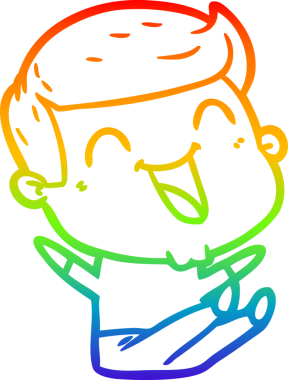 Gökkuşağı gradyan çizgi çizimi bir insan tarafından çizilmiş gülen bir karikatür adam