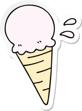 Bir insan tarafından çizilmiş vanilyalı dondurma çizilmiş garip bir el çıkartması.