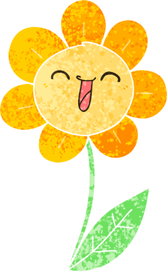 Bir insan tarafından çizilmiş garip çizim tarzı mutlu bir çiçek.