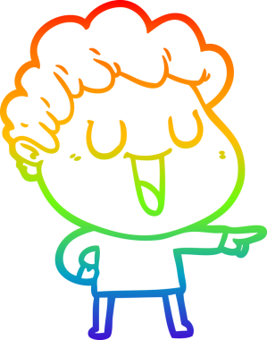 Gökkuşağı gradyan çizimi bir insan tarafından çizilmiş, gülen bir karikatür adamın çizimi