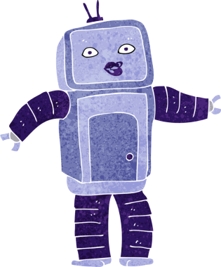 Bir insan tarafından çizilmiş komik çizgi film robotu