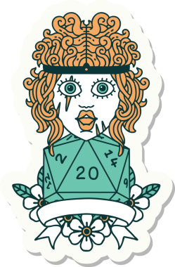 Bir insan tarafından çizilmiş 20 zarlı bir insan barbarının çıkartması.