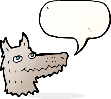 Bir insan tarafından çizilmiş konuşma balonlu bir kurt kafası.