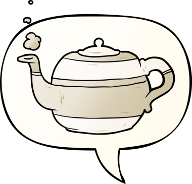 Bir insan tarafından çizilmiş yumuşak eğimli konuşma baloncuklu çay demliği.