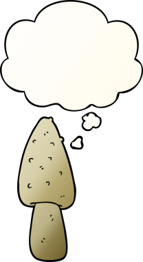 Düşünce baloncuğu olan karikatür mantarı bir insan tarafından çizilmiş.