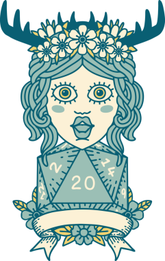 Retro Dövme Tarzı İnsan Druid Bir insan tarafından çizilmiş doğal 20 rulo ile