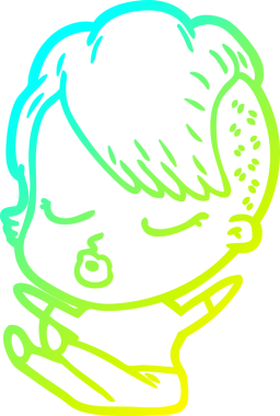 Bir insan tarafından çizilmiş soğuk gradyan çizgi film karakteri güzel hippi kız.