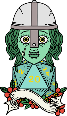 Retro Dövme Tarzı Yarı Ork Dövüşçüsü Bir insan tarafından çizilmiş doğal 20 zar ile