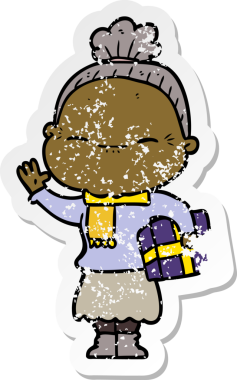 Bir insan tarafından çizilmiş barışçıl yaşlı bir kadının sıkıntılı çıkartması.